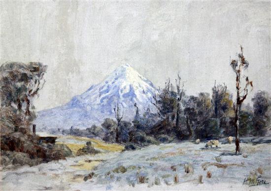 Henry Morland Gore (b.1864) View of a snow capped mountain, New Zealand, 9 x 12.5in.